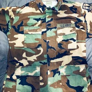 Official US Army BDU Woodland Camo Coat 8415-01-390-8553 LG LONG w/ Patches